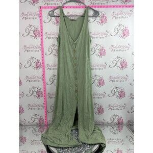 Miroh dress sage Green Button-Front Maxi Dress buttons wooden tiki style